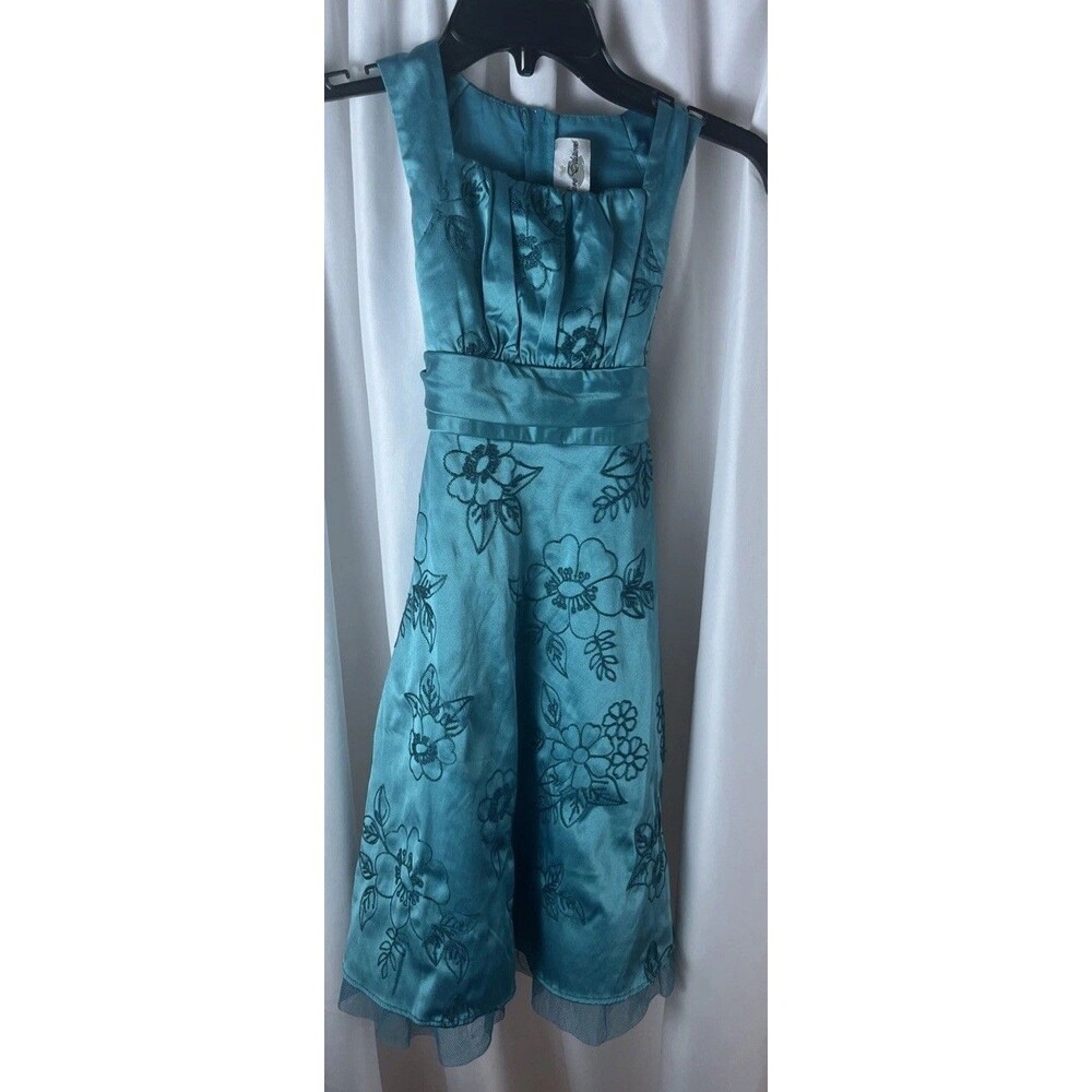 Rare Editions Girls Sleeveless Tourquise Teal Embroidered Special Occasions